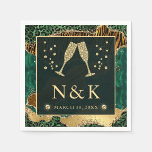 Grüner Dschungel-Tierdruck Glitter-Achat-Hochzeit Serviette