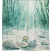 Grüner Duschvorhang mit Seashell-Design (Vorderseite)