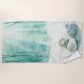 Grüner Duschvorhang mit Seashell-Design Strandtuch (Vorderseite)