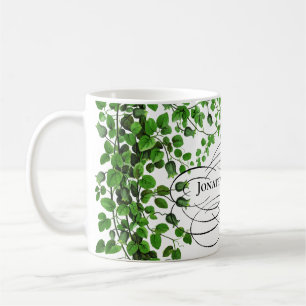 Grüner Efeu-botanischer mit Monogramm Name Kaffeetasse