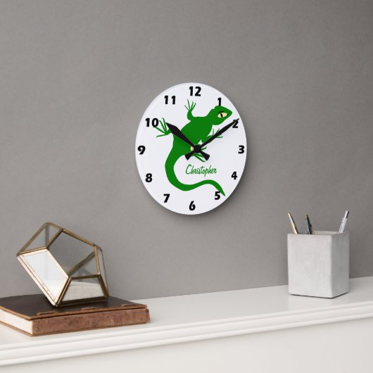 Grüner Eidechsen-Design personalisiert Runde Wanduhr (Büro)