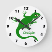 Grüner Eidechsen-Design personalisiert Runde Wanduhr (Vorderseite)