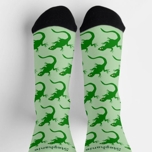 Grüner Eidechsen-Design Personalisiert Socken (Oben)