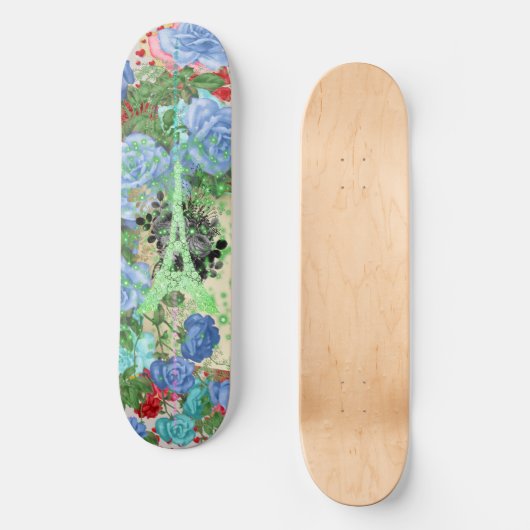 Grüner Eiffelturm auf Collage Skateboard (Vorderseite)