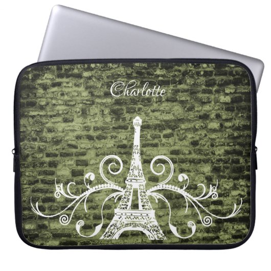 Grüner Eiffelturm Grunge Laptop-Sieb Laptopschutzhülle (Vorderseite)