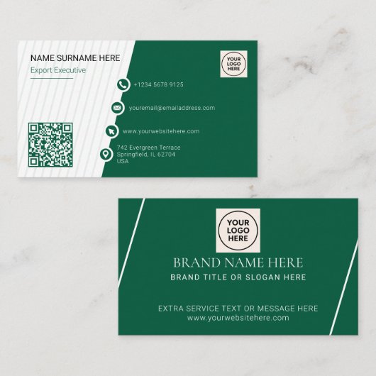 Grüner einfacher formaler QR-Code Beruflich modern Visitenkarte (Vorne/Hinten)