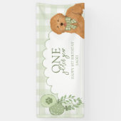 Grüner Eins Goldenes Jahr Doodle Welpe 1. Geburtst Banner (Vertikal)