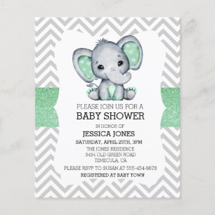 Grüner Elefant Chevron Glitter Babyshower-Einladun