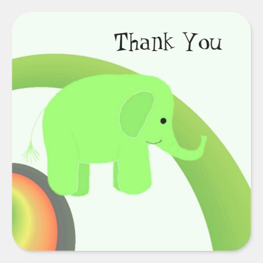 Grüner Elefant Danke Quadratischer Aufkleber (Vorderseite)