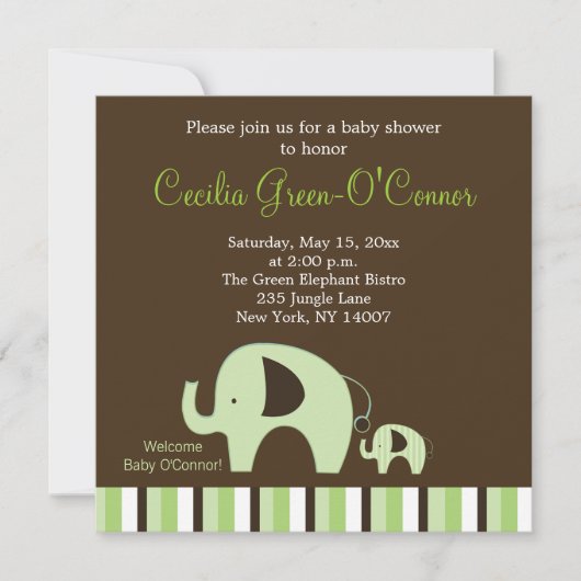 Grüner Elefant (Junge oder Mädchen-Neutral) 5x5 Ei Einladung (Vorderseite)
