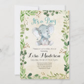 Grüner Elefant Kinderdusche Einladung (Vorderseite)