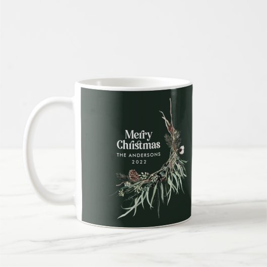 Grüner, eleganter Aquarell, botanischer Weihnachts Kaffeetasse (Links)