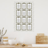 Grüner eleganter Blumen-Toile-Sitzplan-Poster Poster (Küche)