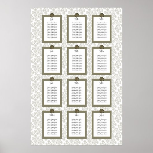 Grüner eleganter Blumen-Toile-Sitzplan-Poster Poster (Vorne)