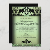 Grüner eleganter Damast-Junggeselinnen-Abschied Einladung (Vorne/Hinten)