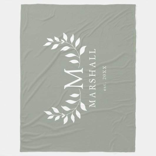 Grüner Eleganter Name der modernen Blumenmonogramm Fleecedecke (Vorderseite)