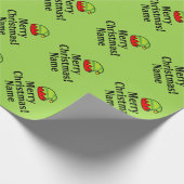 Grüner Elf hat personalisiert Frohe Weihnachten Geschenkpapier (Ecke)
