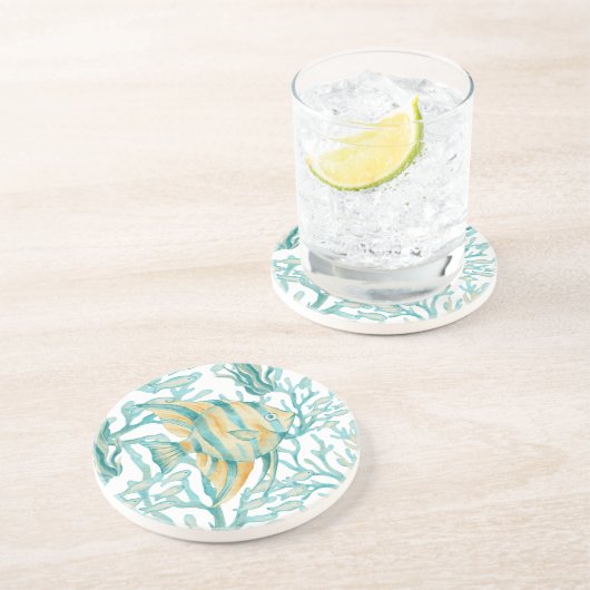 Grüner Engelsfisch Aquarell Fisch Getränkeuntersetzer (Seite)