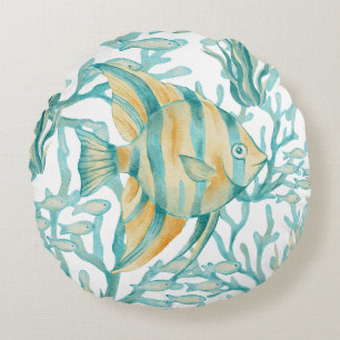 Grüner Engelsfisch Aquarell Fisch Rundes Kissen