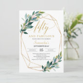 Grüner Eukalyptus 50 und fabelhafter 50. Geburtsta Einladung (Stehend Vorderseite)