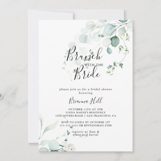 Grüner Eukalyptus-Brunch mit Brautdusche Einladung (Vorderseite)