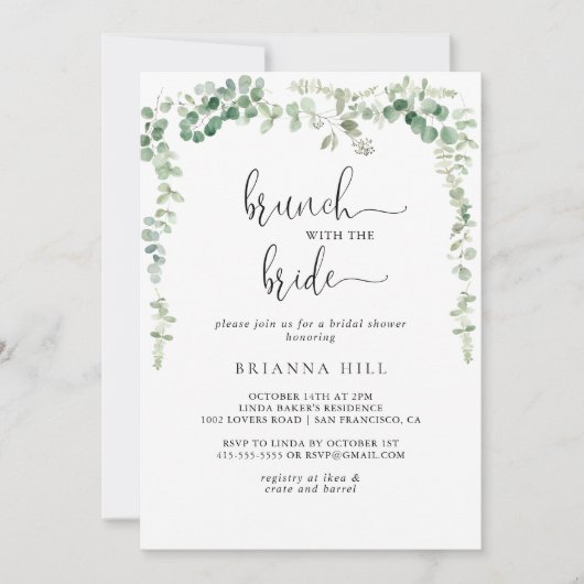 Grüner Eukalyptus-Brunch mit Brautdusche Einladung (Vorderseite)