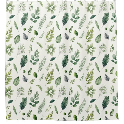 Grüner Eukalyptus Fern Botanische Wasserfarbe Duschvorhang (Vorderseite)