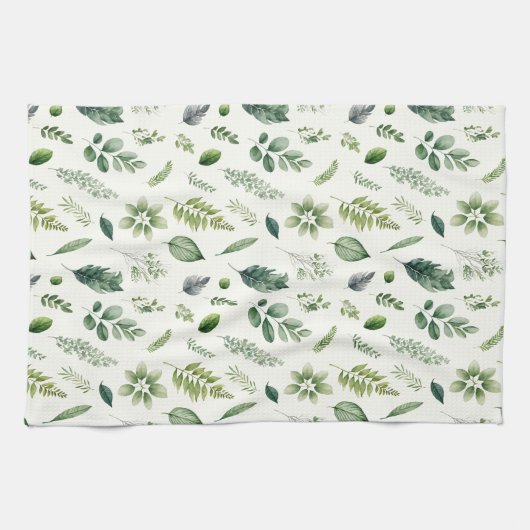 Grüner Eukalyptus Fern Botanische Wasserfarbe Geschirrtuch (Horizontal)