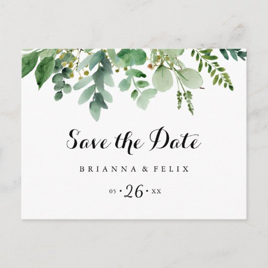 Grüner Eukalyptus Foliage Save the Date Postkarte (Vorderseite)