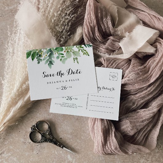 Grüner Eukalyptus Foliage Save the Date Postkarte