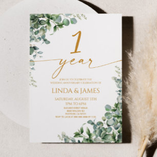 Grüner Eukalyptus Gold 1. Hochzeitstag Einladung