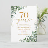 Grüner Eukalyptus Goldene 70. Hochzeitstag-Jubiläu Einladung (Stehend Vorderseite)