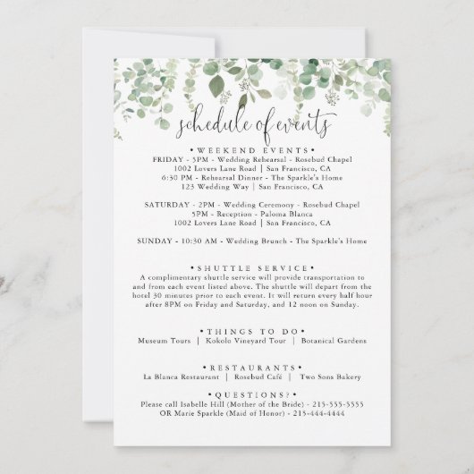 Grüner Eukalyptus-Hochzeitbrief (Rückseite)