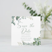 Grüner Eukalyptus-Minimalist Save the Date Einladung (Stehend Vorderseite)