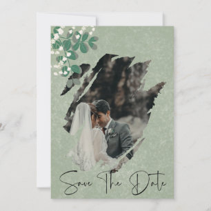 grüner Eukalyptus und Gypsophila Foto-Hochzeit Save The Date