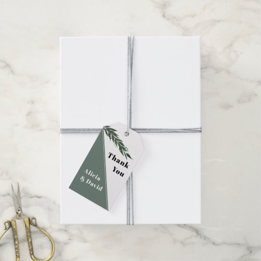 Grüner Eukalyptuszweig mit Blätter Hochzeit Geschenkanhänger (Mit Garn)