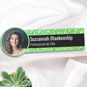 Grüner falscher Glitter ersetzbares Foto oder Logo Namensschild