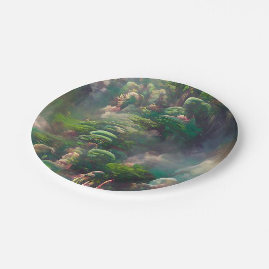 Grüner Fantasy-Wald Pappteller (Schrägansicht)