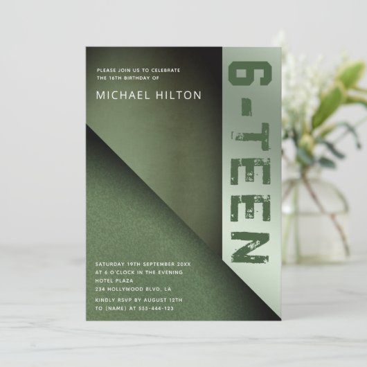 Grüner Farbblockjunge 16 . Geburtstag Einladung (Stehend Vorderseite)