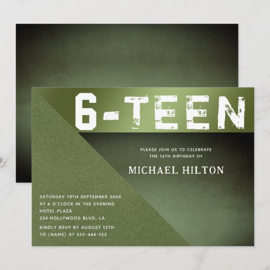 Grüner Farbblockjunge 16 . Geburtstag Einladung (Vorne/Hinten)