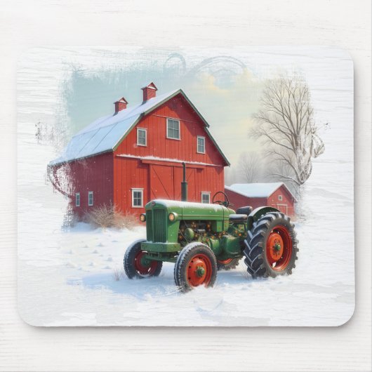 Grüner Farmtraktor und rote Scheune Mousepad (Vorne)