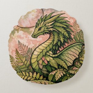 Grüner Farn-Drache Rundes Kissen