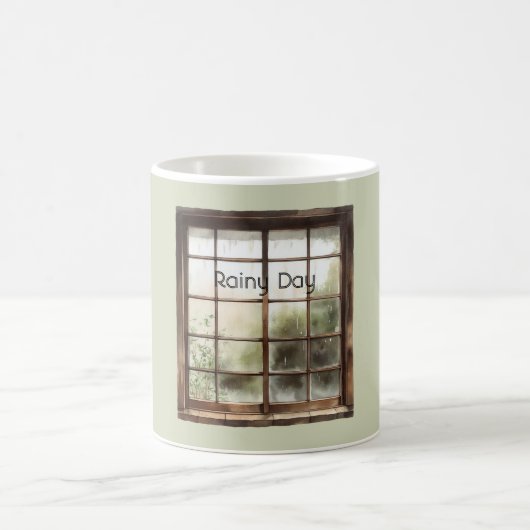 Grüner Fenster Regnerischer Tag Kaffeetasse (Mittel)