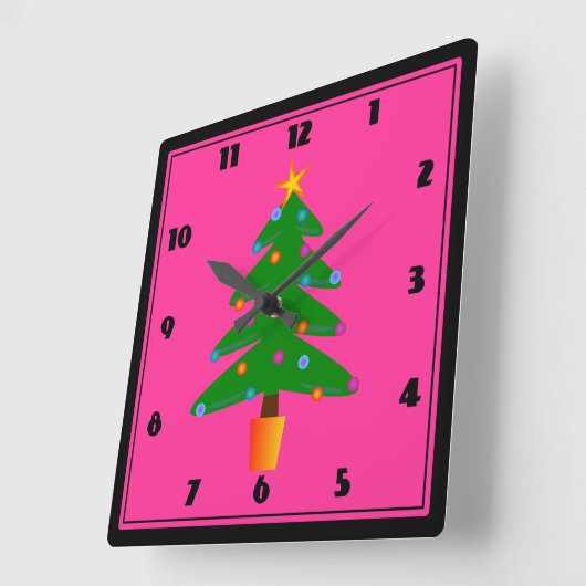 Grüner festlicher Weihnachtsbaum Quadratische Wanduhr (Winkel)