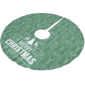 Grüner filigraner Damast. Frohe 🎄 Polyester Weihnachtsbaumdecke (Schrägansicht)