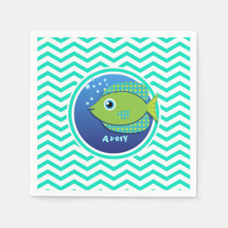 Grüner Fisch; Aqua Green Zickzack Serviette