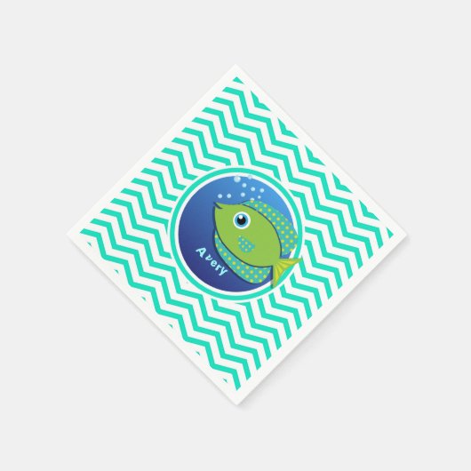 Grüner Fisch; Aqua Green Zickzack Serviette (Ecke)