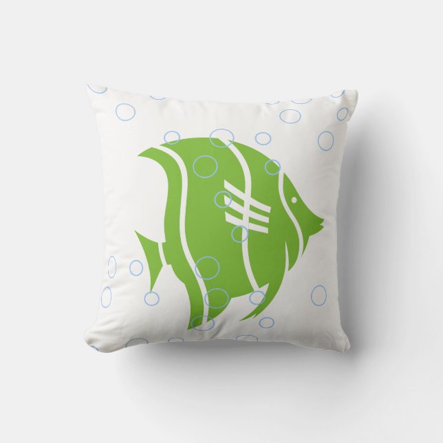 grüner Fisch auf weißem PILLOW Kissen (Vorderseite)