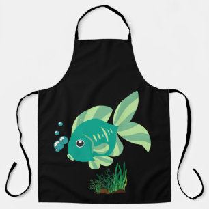 Grüner Fisch mit Blasen und Wasserfischen, Pflanze Schürze