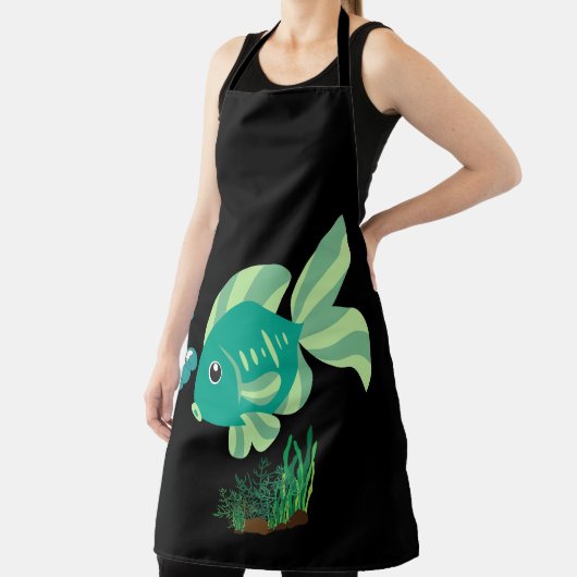 Grüner Fisch mit Blasen und Wasserfischen, Pflanze Schürze (InSitu)